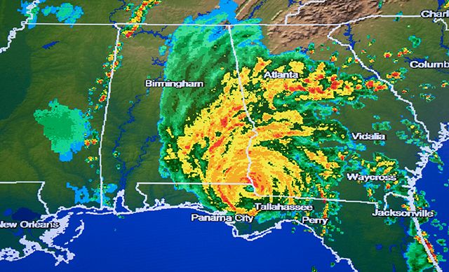 An image of a severe storm on the map of the southeast united states